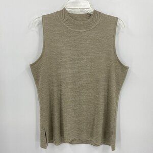 Exclusively Misook Beige Space Dye Sleeveless Blouse Tank Top Ribbed Collar L